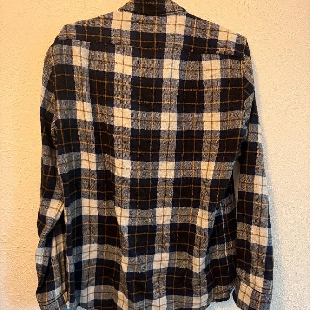 Buck Mason Navy/Bronze Plaid Pacific Twill Vintage One Pocket Shirt - Small - Picture 3 of 4